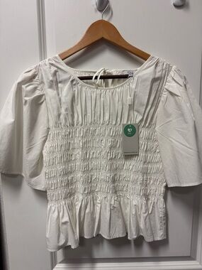 Rails Smocked Peplum Cotton Blouse - White